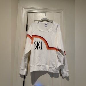 Let Luv White 'SKI' Graphic Sweatshirt with Orange-Red Stripe - Cozy PulloverNWT
